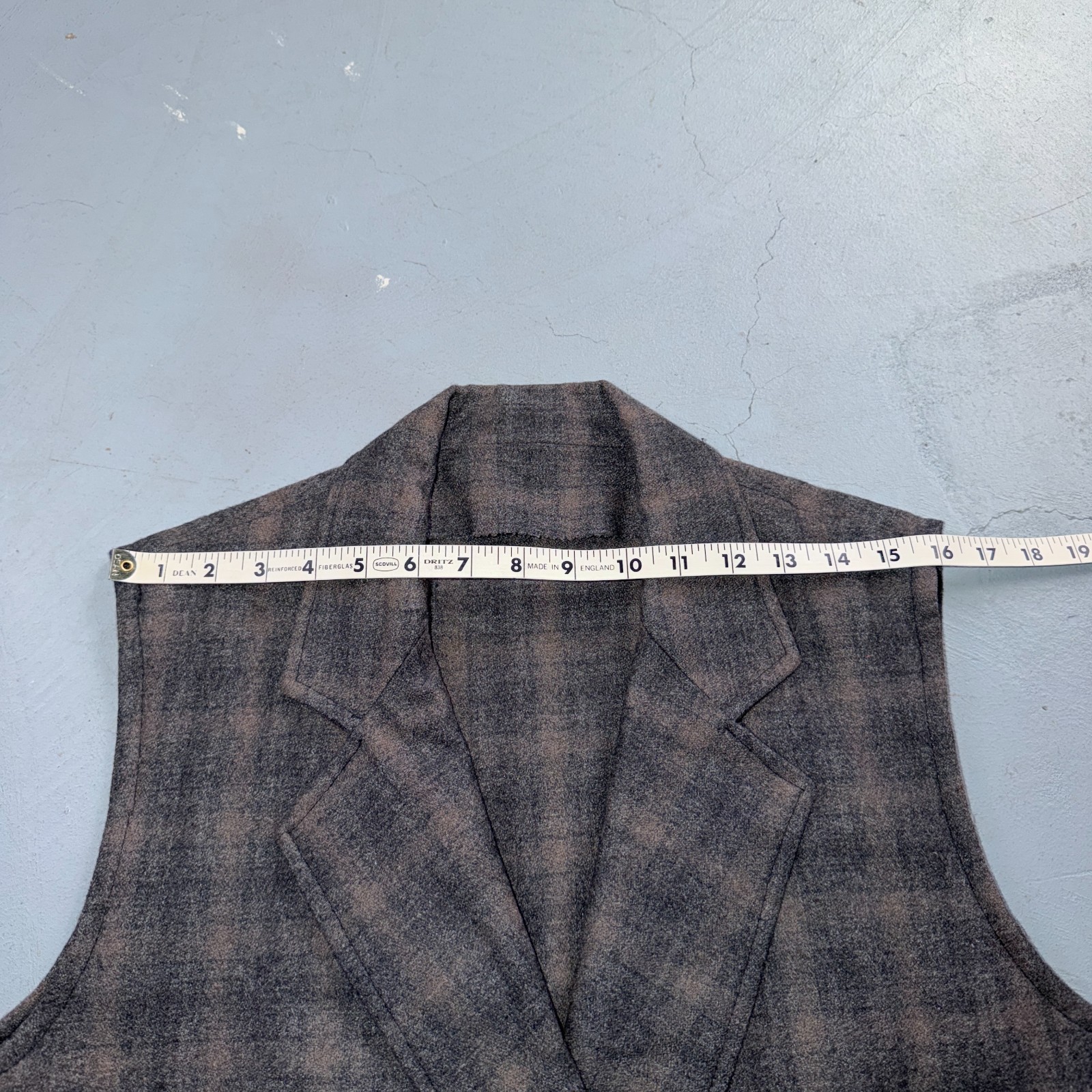 VTG 1960s Hippie Sleeveless Plaid Duster Blazer Jacket Gray Shadow Rockabilly