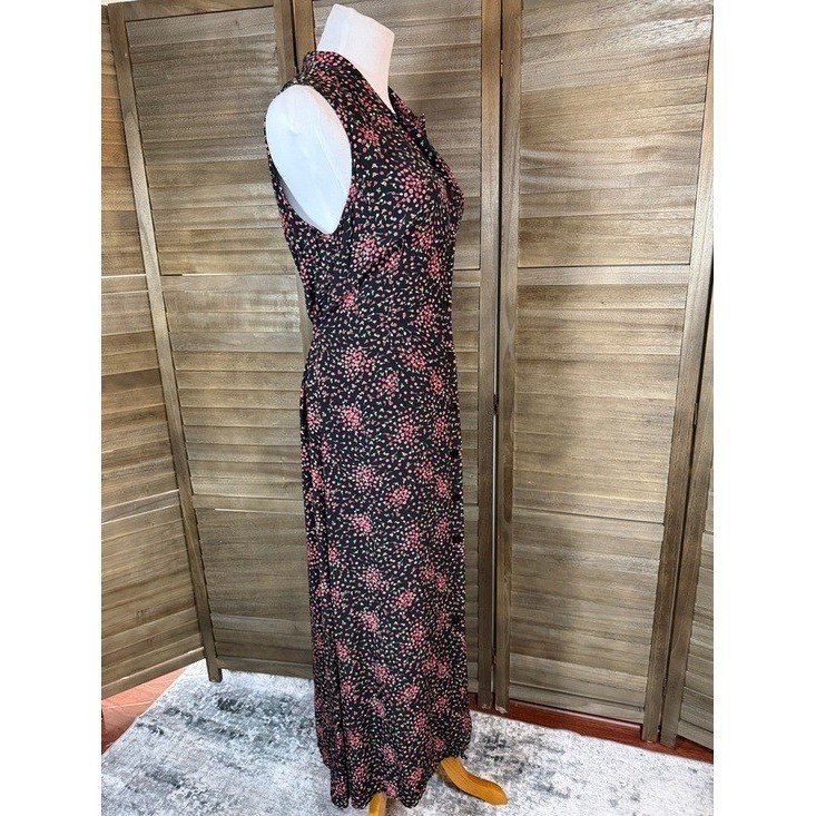 Carol Anderson California VTG Floral Rayon Sleeveless Maxi Dress Black Pink 10
