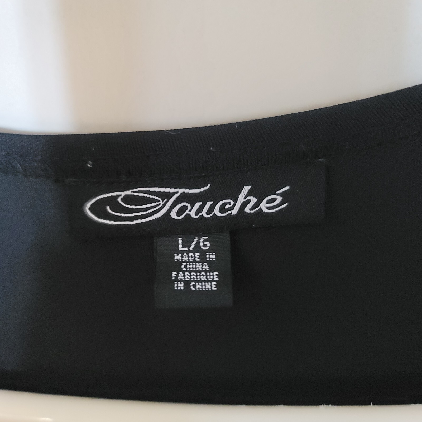 Vintage Black „Faux” Fake Wrap Dress Short Sleeve TOUCHE’ Size Large Office