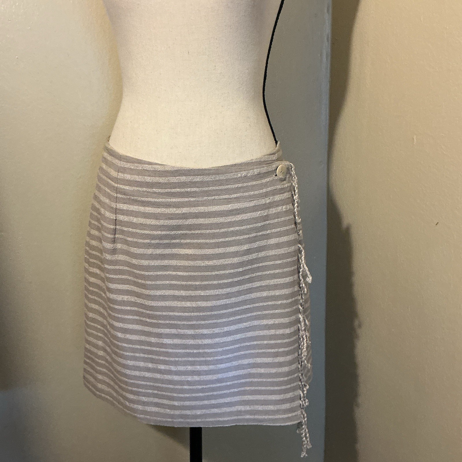 Vintage Express Skirt Womens 9/10 Linen Blend Striped Wrap Mini Made USA Y2K