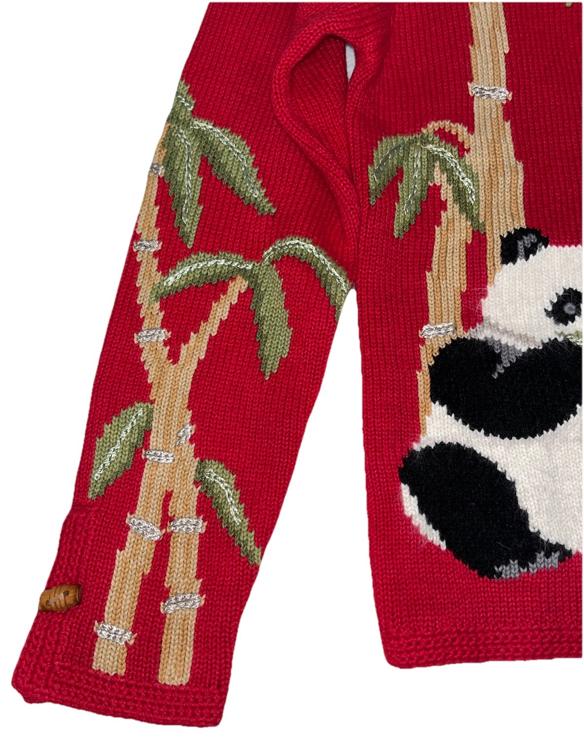 Northern Isles Vintage red Panda Bears Bamboo button front cardigan Knit Sweater