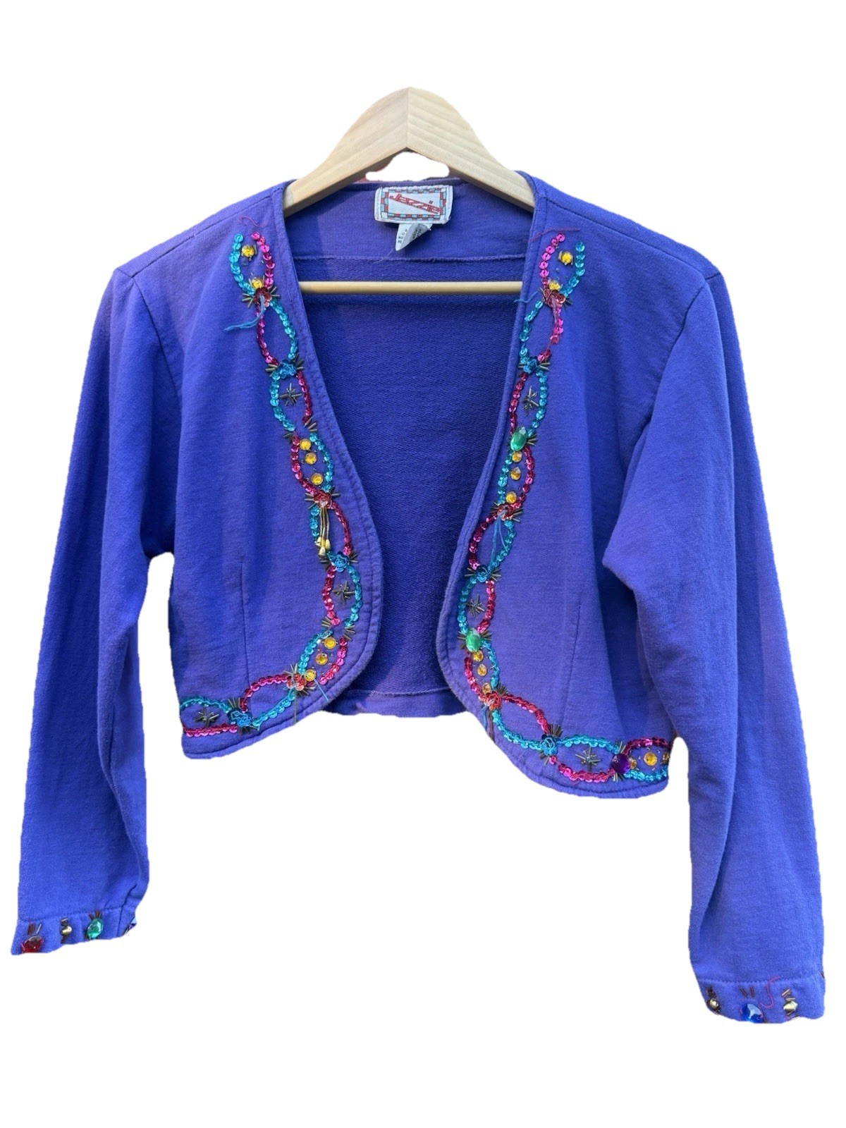Vintage Purple Cropped Embellished Shrug Jazzie Small Cotton