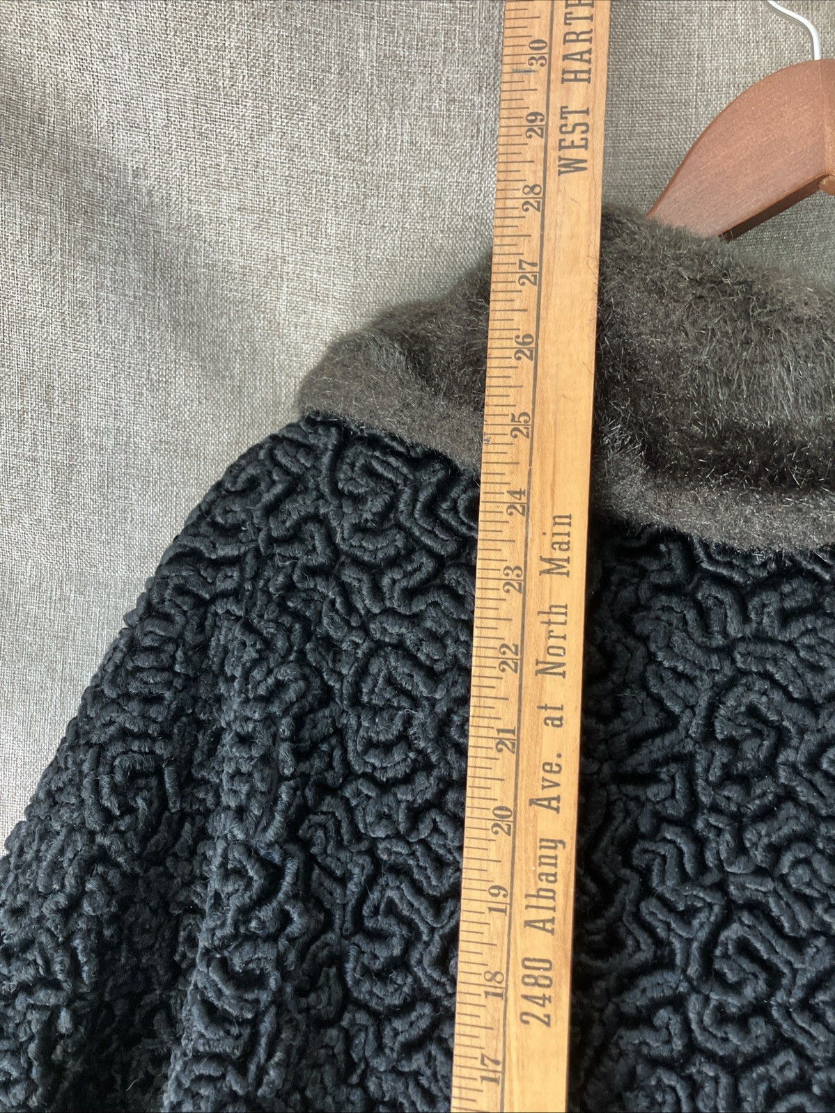 Vintage Black Faux Persian Lamb Jacket Brown Shawl Collar Women’s M/L