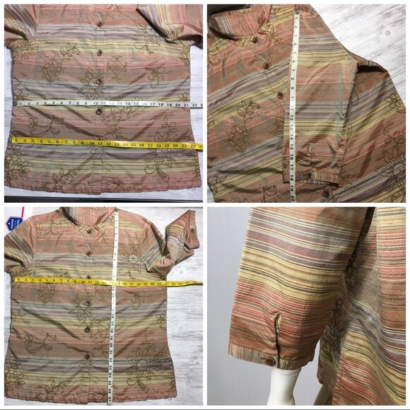 Vintage Koret City Blues Large Brown Silk Shirt Multi Color Striped Blouse