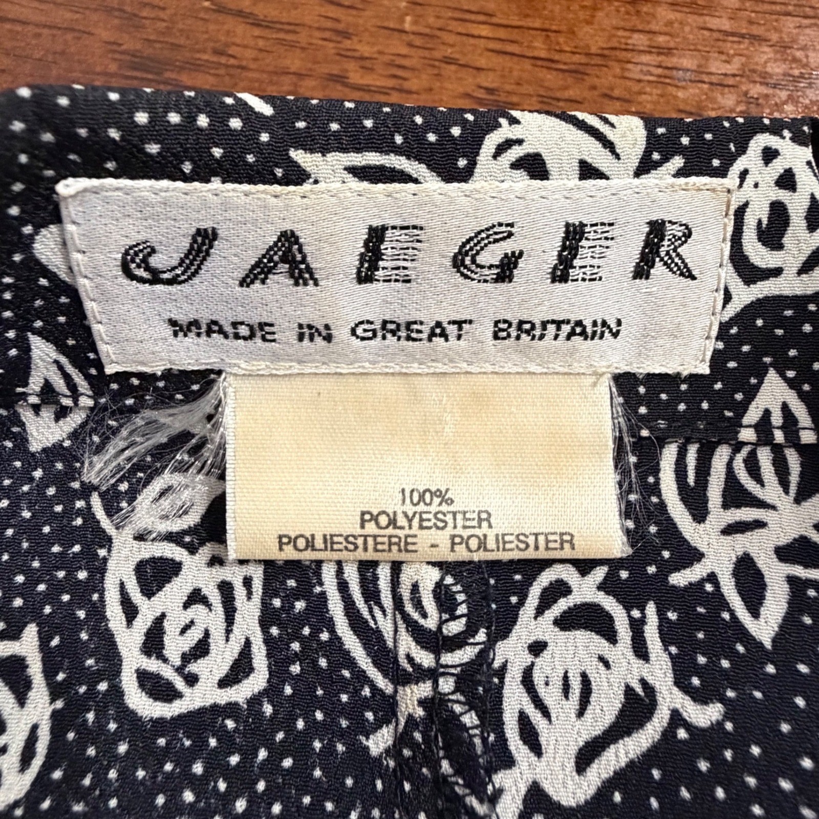 Jaeger Vintage Black White Floral Polka Dot Button Front Maxi Dress UK 12 USA 10
