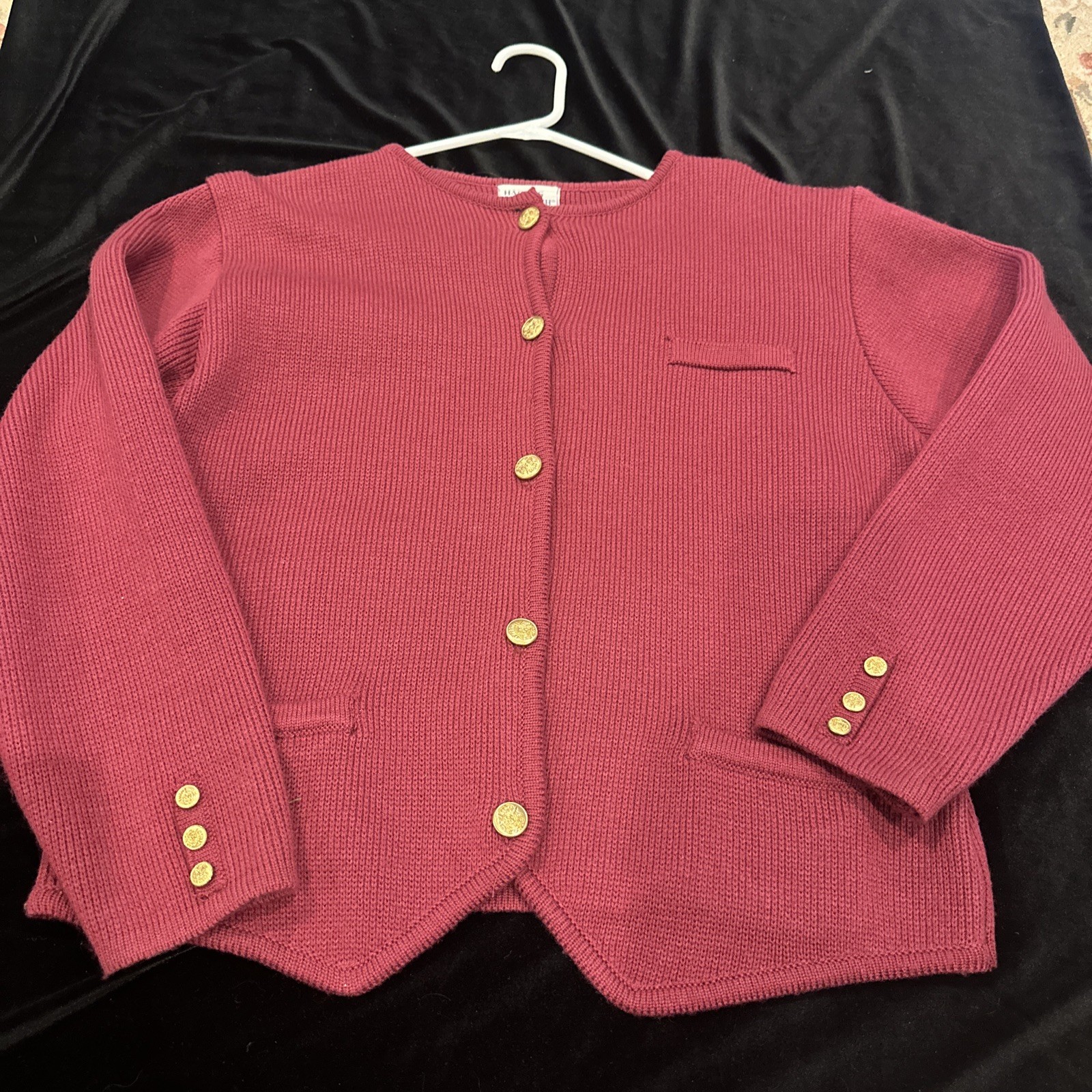 VTG Hastings & Smith Emerald Burgandy Cardigan Sweater Cottage/Grandma