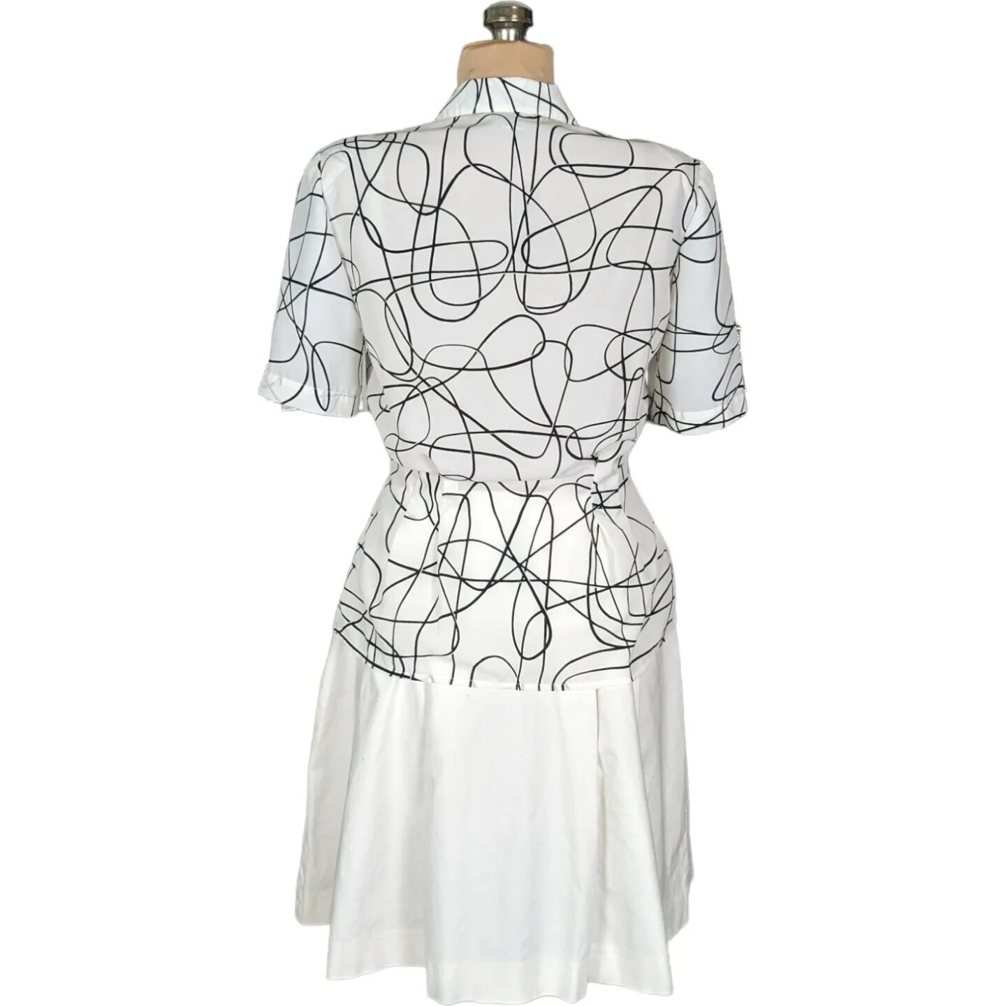 Vtg 80s M/L Lloyd Williams Black White Abstract Blouse Art to Wear New Wave Work