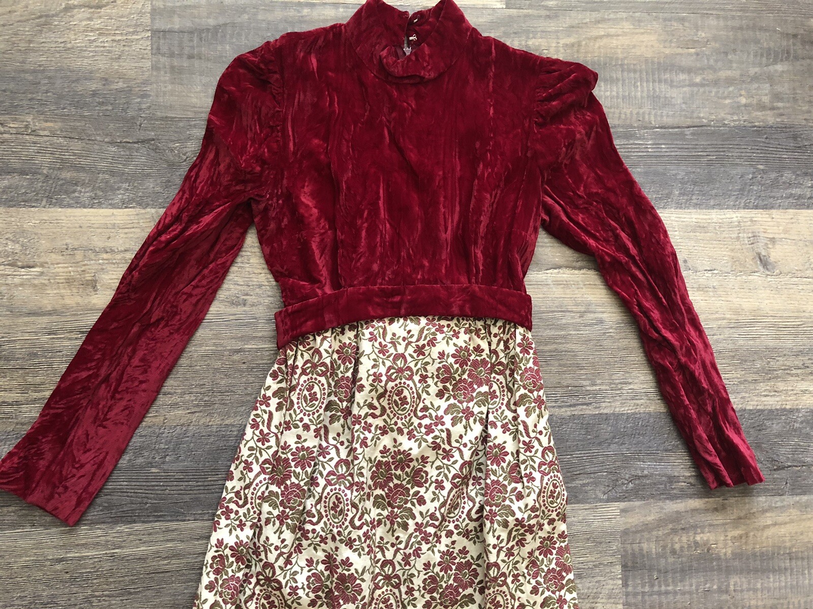 Vintage 60s Designer Glam Hostess Burgundy &Ivory Brocade Velvet Maxi Dress~XS/S