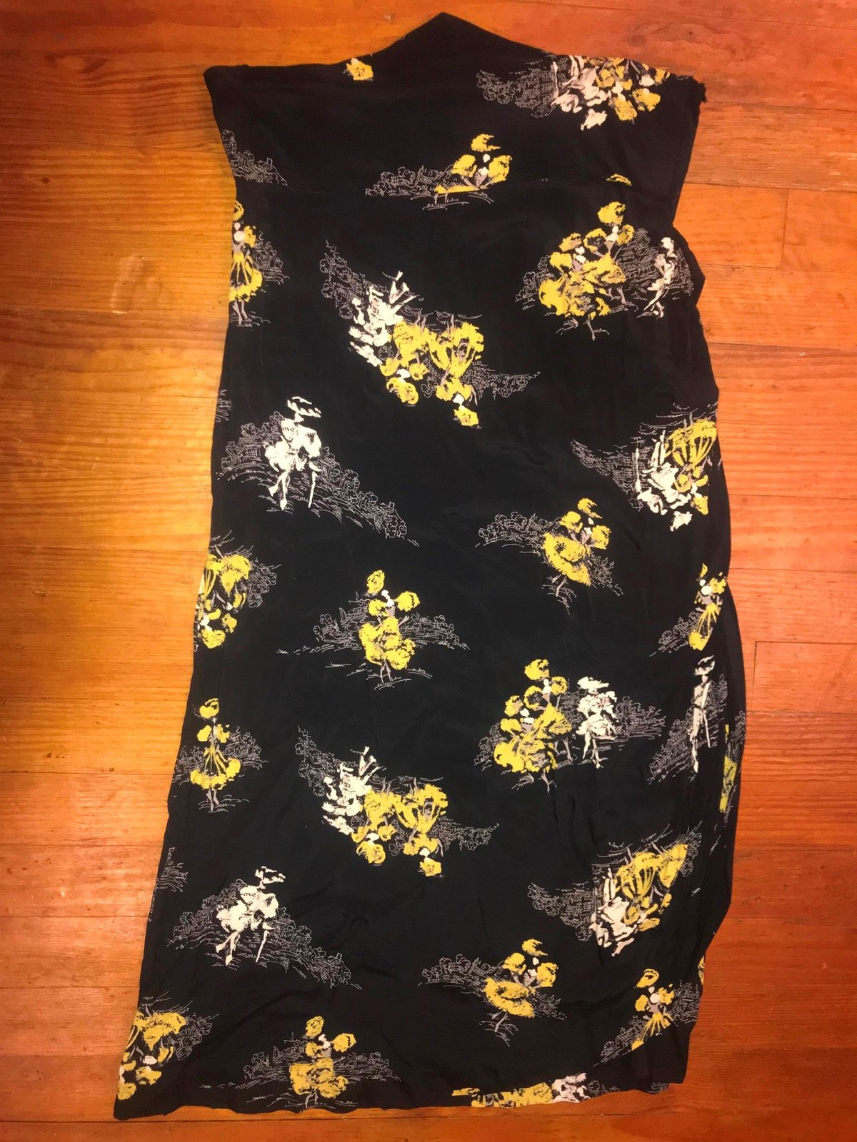 VTG 50S 60S WOMENS S BLACK SIDE ZIP WRAP ASIAN ORIENTAL PRINT DRESS SKIRT