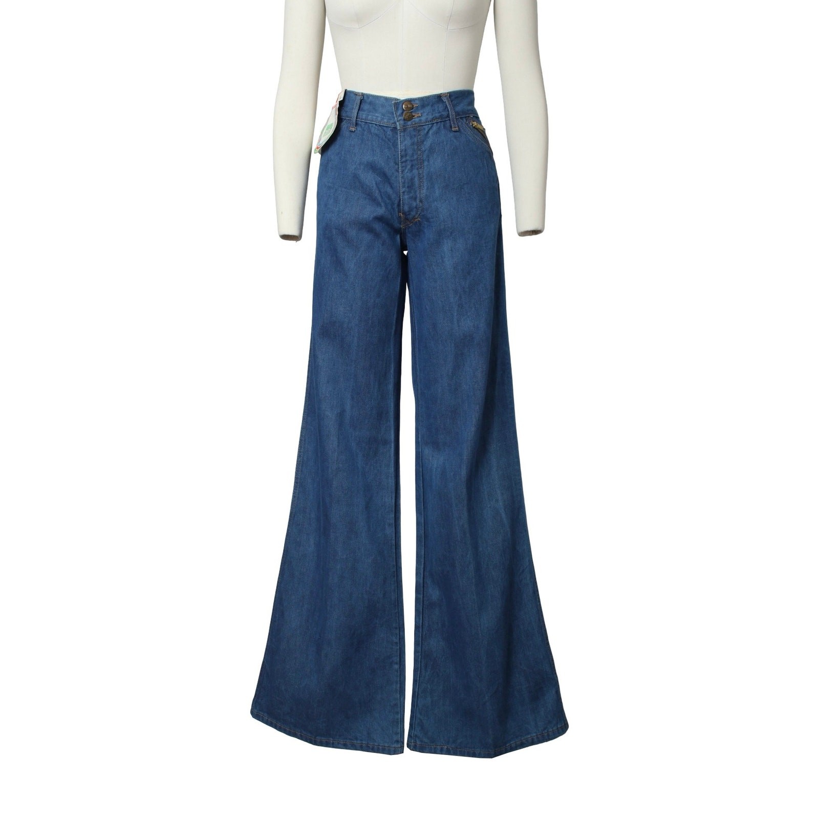 Vintage 1970s Bell Bottoms 70s Deadstock NWT High Rise Flares Blue Denim Jeans
