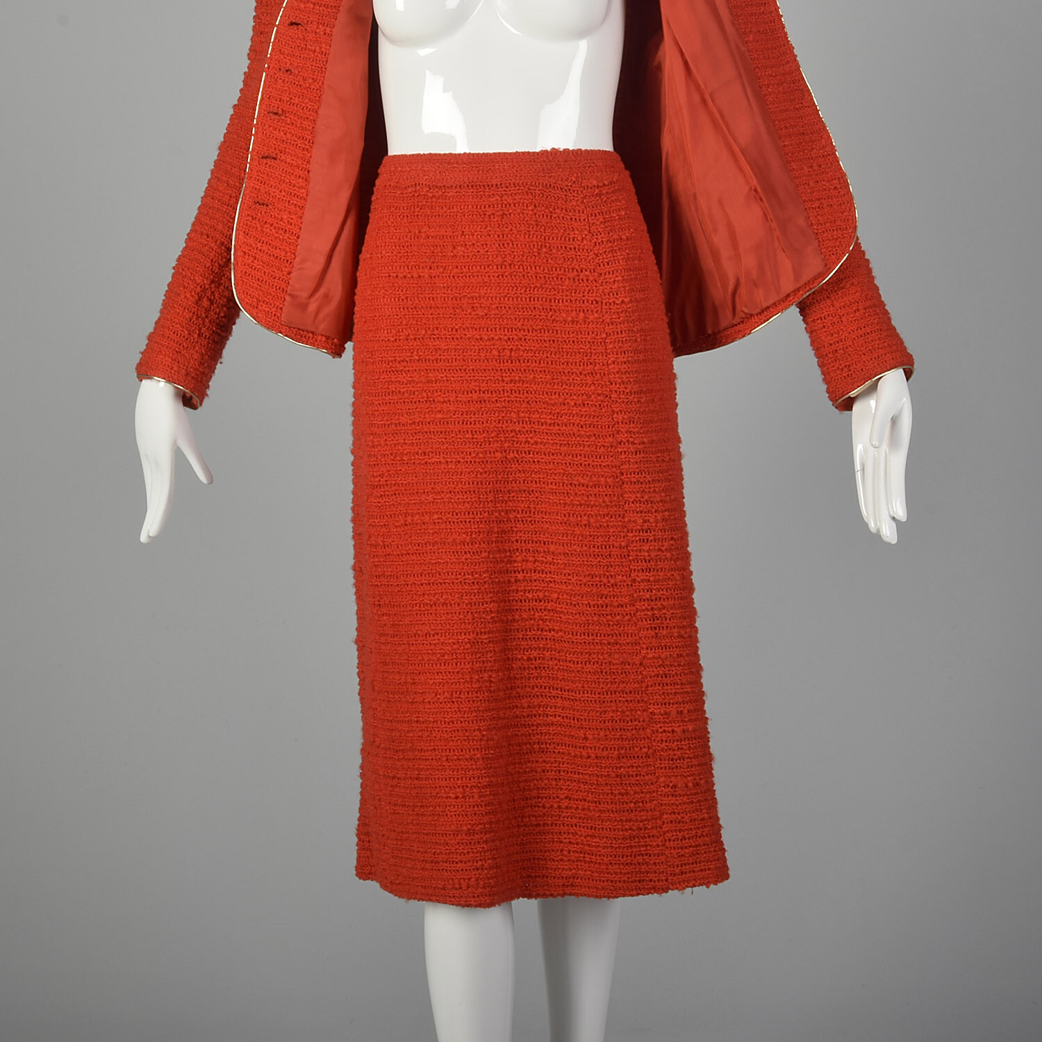 M Beni Salvadori Sara Fredericks 1970s Bright Red Open Knit Skirt Suit 70s VTG