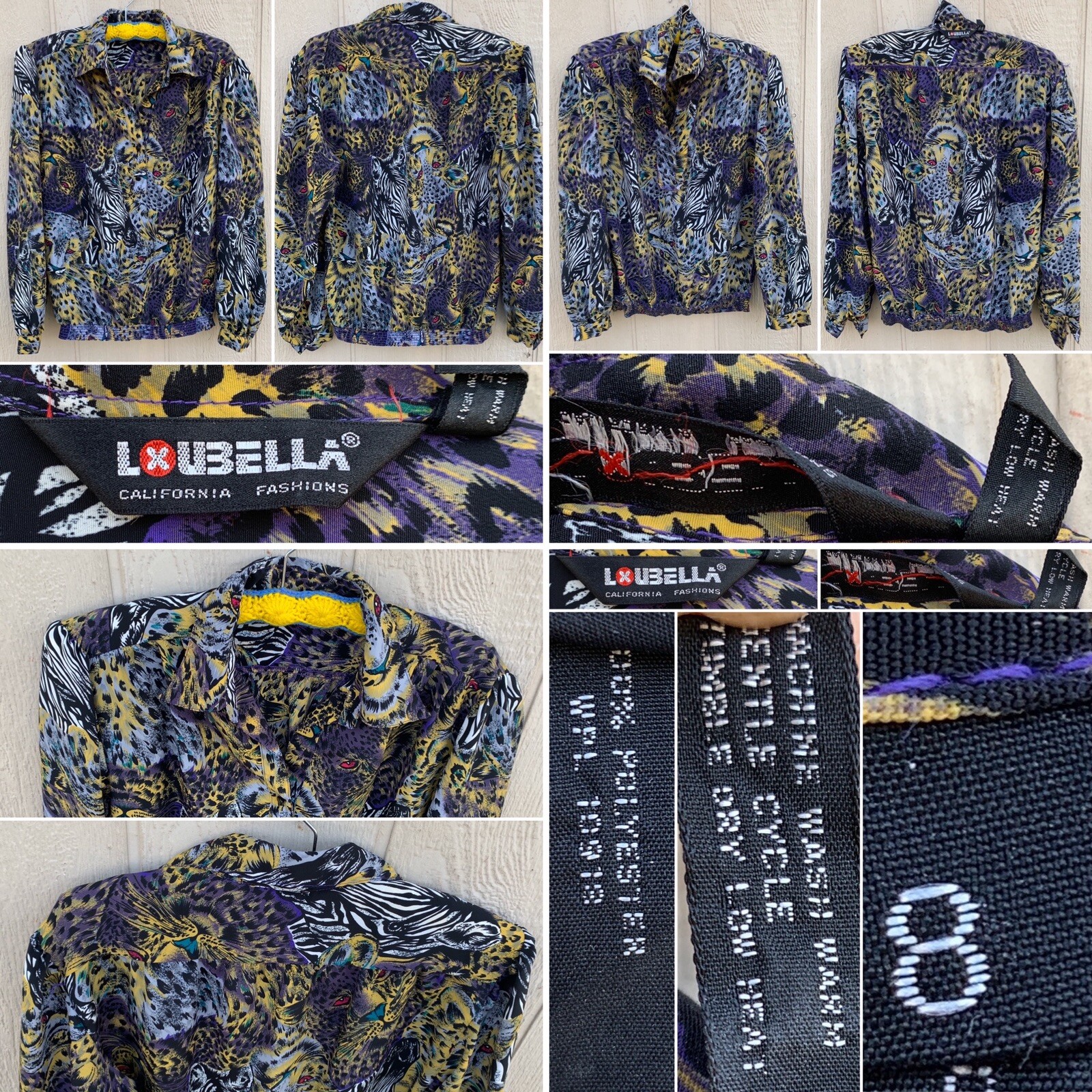 Vintage Loubella Calfornia Fashions Top Blouse Animal Print 8 80s 90s 1980s