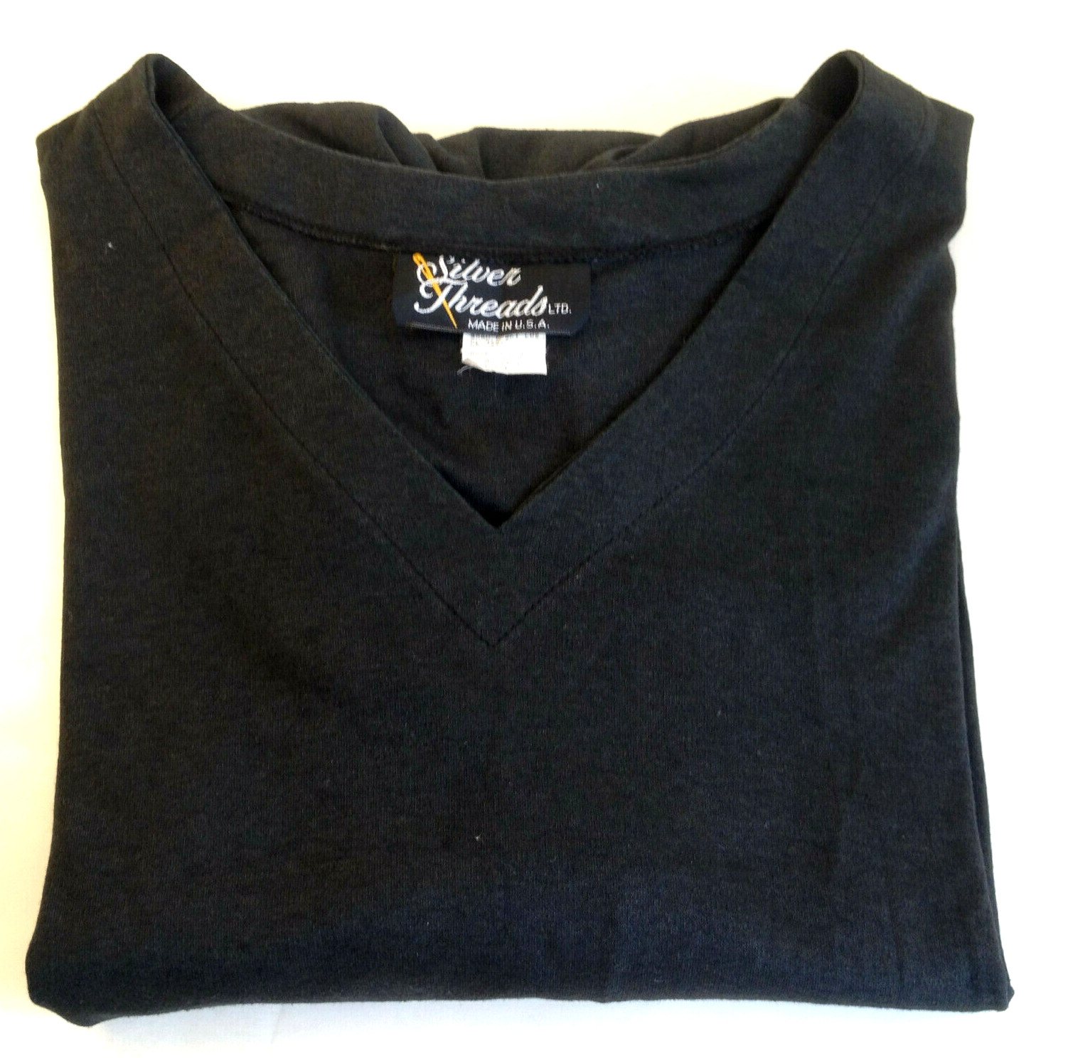 Vintage Silver Threads Ltd Black Long Sleeve Blouse Top size L Made in USA