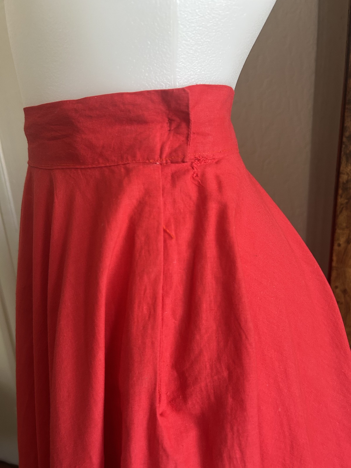 Vintage 1950s Cotton Handmade Red Circle Skirt Full Sweep Rockabilly Pinup 27W M