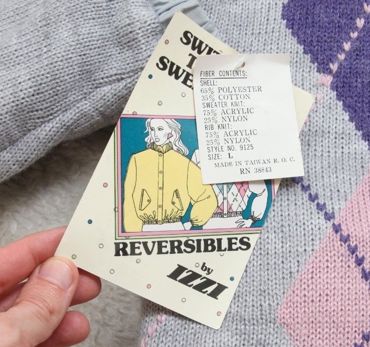 New Izzi Reversibles Gray Pink Purple Sweater Jacket Coat Woman’s Large JKT191