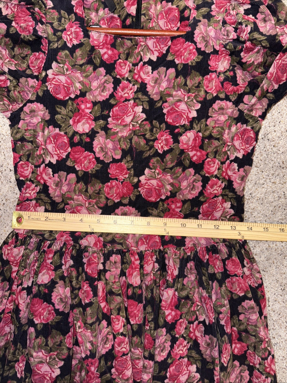 Vtg 80’s Laura Ashley Corduroy Pink Roses Dress Sz 6 Long Puff Sleeves Prairie