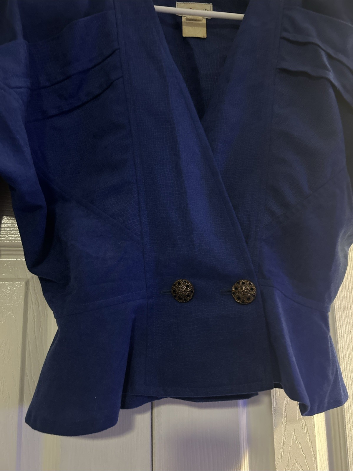 Vintage 80s Blondie and Me Blue Peplum Cropped Blazer Size 11 Polyester