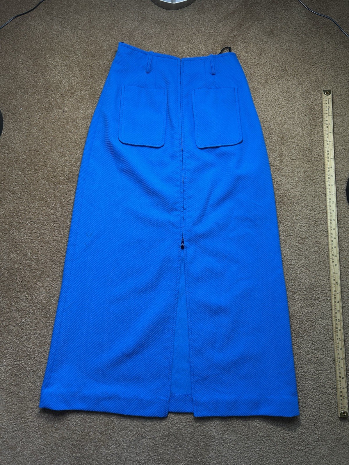 Vintage 1970s Terry Chicago Cobalt Blue Maxi Skirt Talon Zipper Herringbone M/L?
