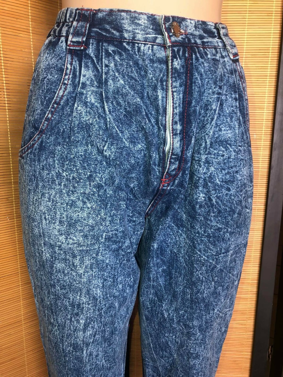 Vintage 80s Acid Washed High Waisted Denim Mom Jeans USA New Wave „LOVE ME” S