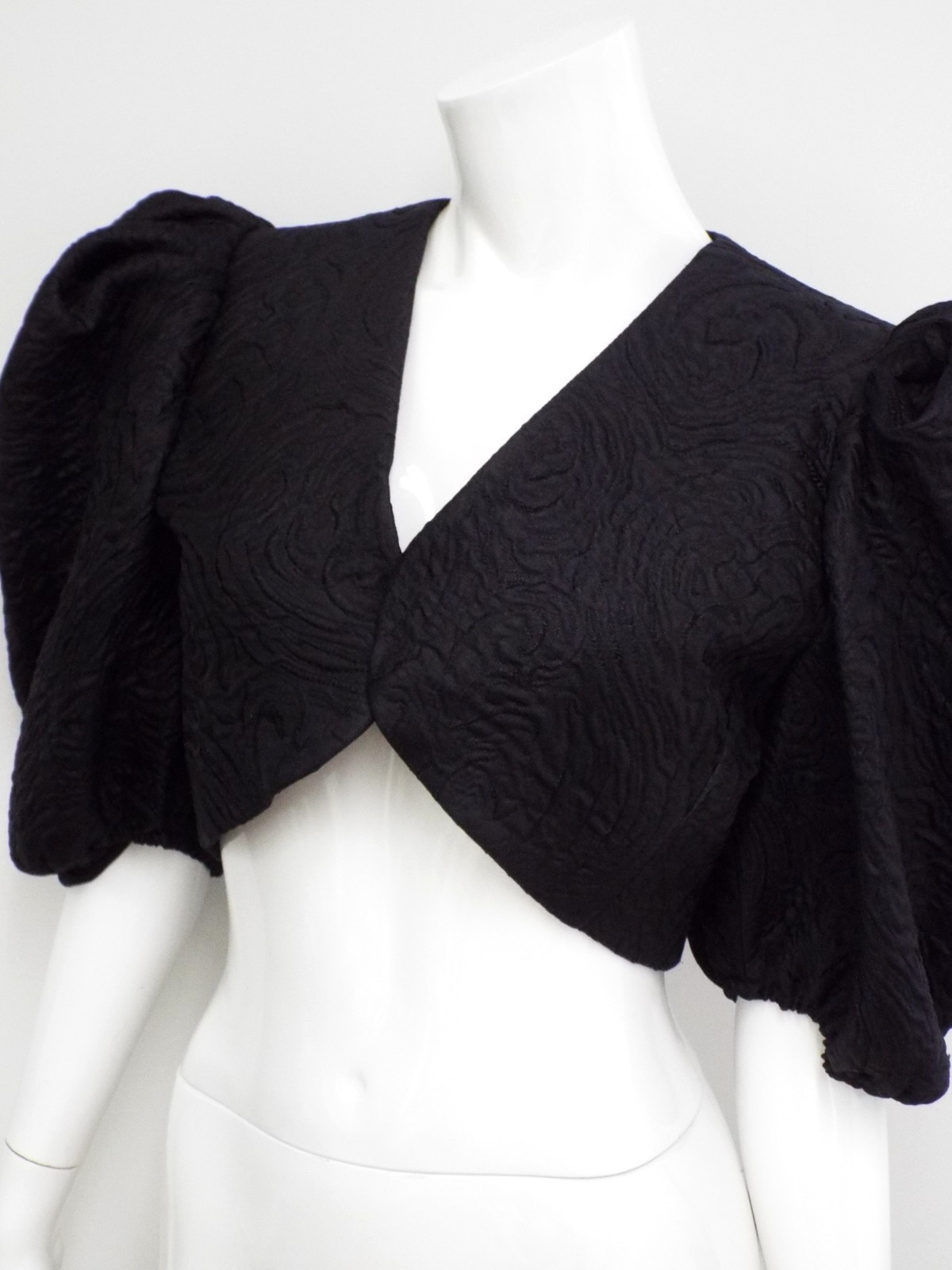 VTG 1980s Yves Saint Laurent Black Puff Sleeve Bolero Jacket 42 YSL Rive Gauche