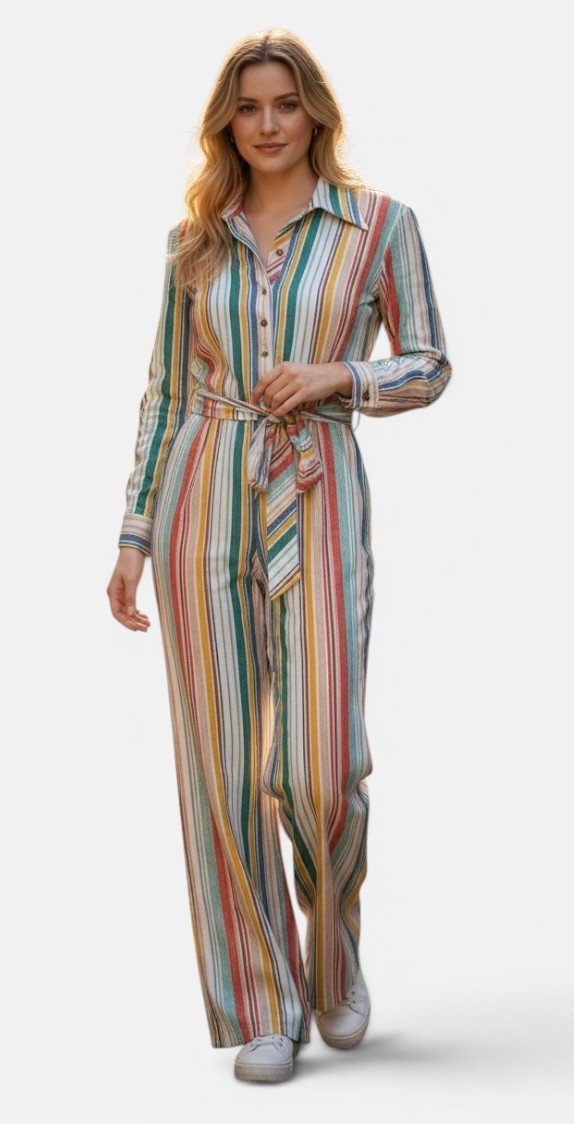 Vintage 1970s Jane Victor Striped Belted Wide Leg Jumpsuit NWT Size 12