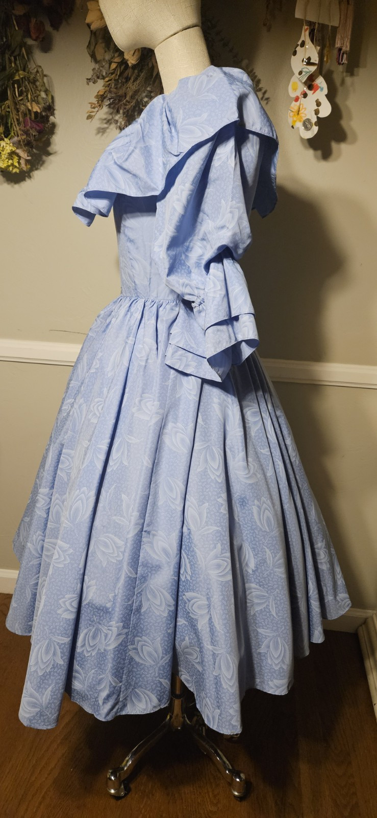 Vintage 1980s Blue Floral Tea Dress By Miss Ashlee Of California Mkd Sz 5/6
