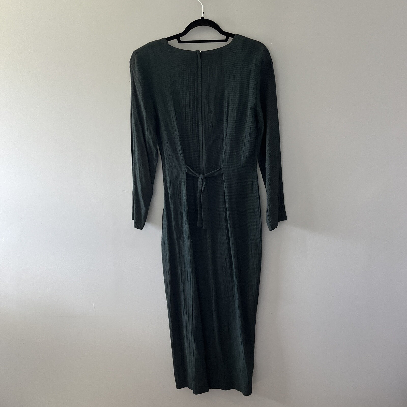 Vintage Dawn Joy dark green houndstooth plaid midi dress long sleeve