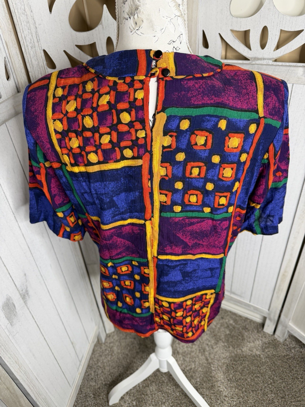 Vintage Top Funky Colors USA 80s 90s Artsy Hippie Indie Sz Medium