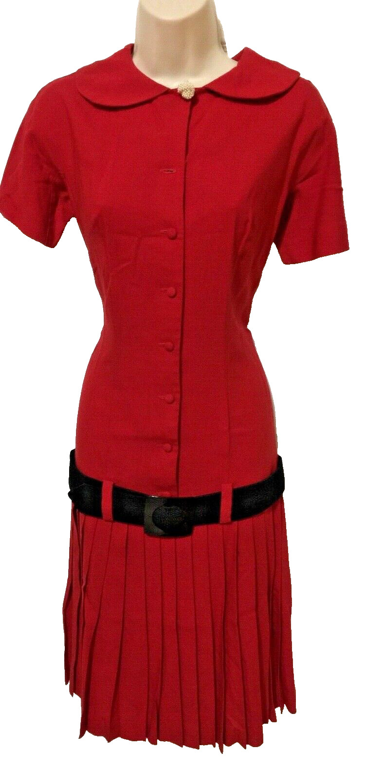 Vintage 1960’s retro red dress pleated skirt short ‘Ro-Nel of California’