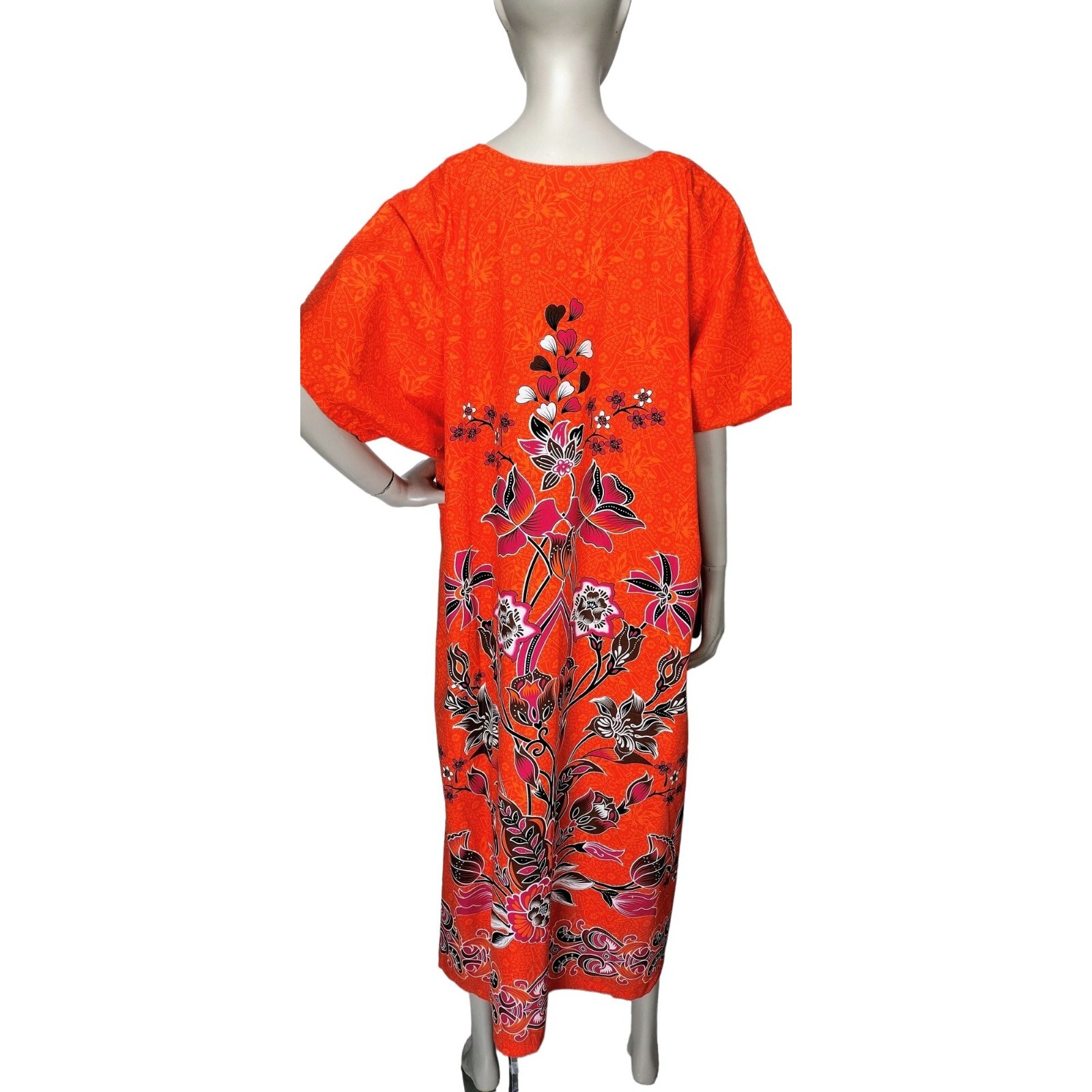 Hawaiian 90s Vintage Zip-Front Batik Orange Floral Muumuu Dress OSFM NWOT