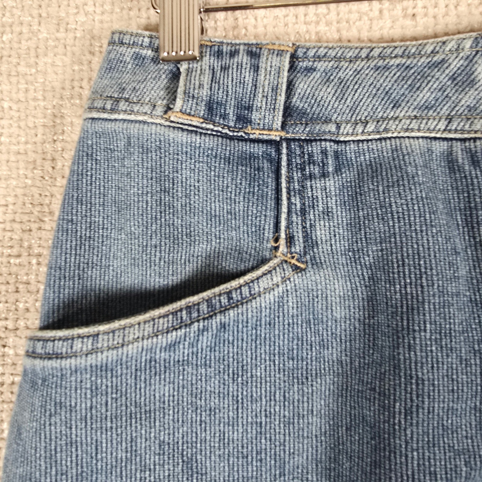 Vintage St Johns Bay Denim Maxi Skirt Blue Textured Cotton Size 8 28W 35L