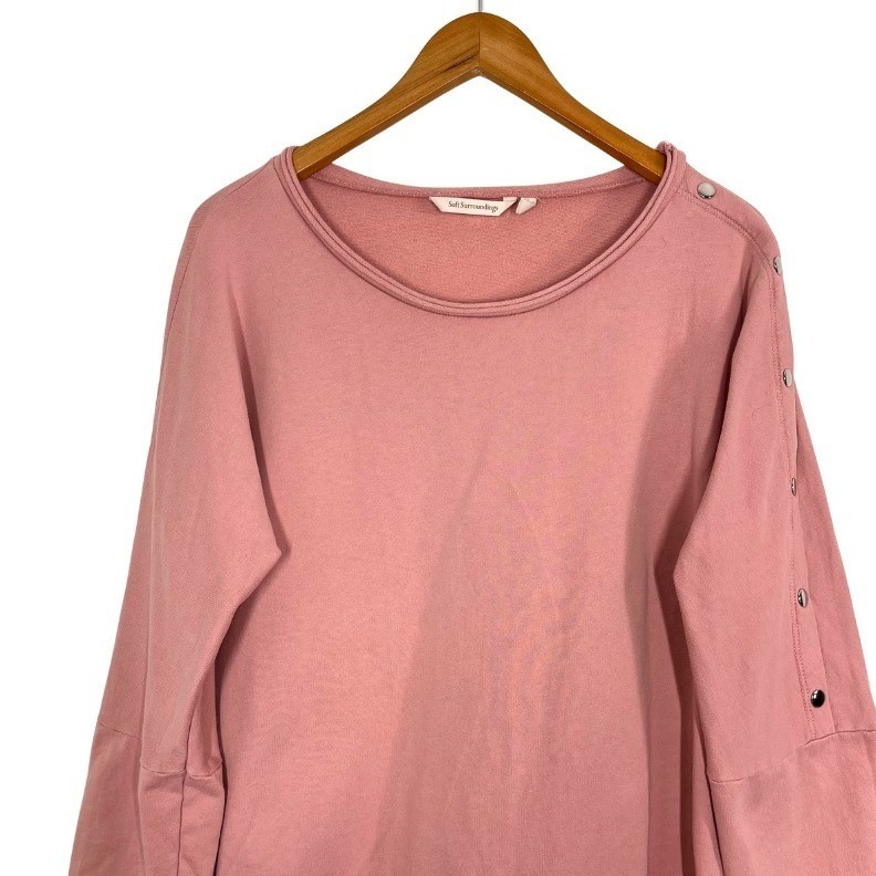 Soft Surroundings Dusty Rose Cotton Tunic Top Snap Sleeve Made USA M Oversized