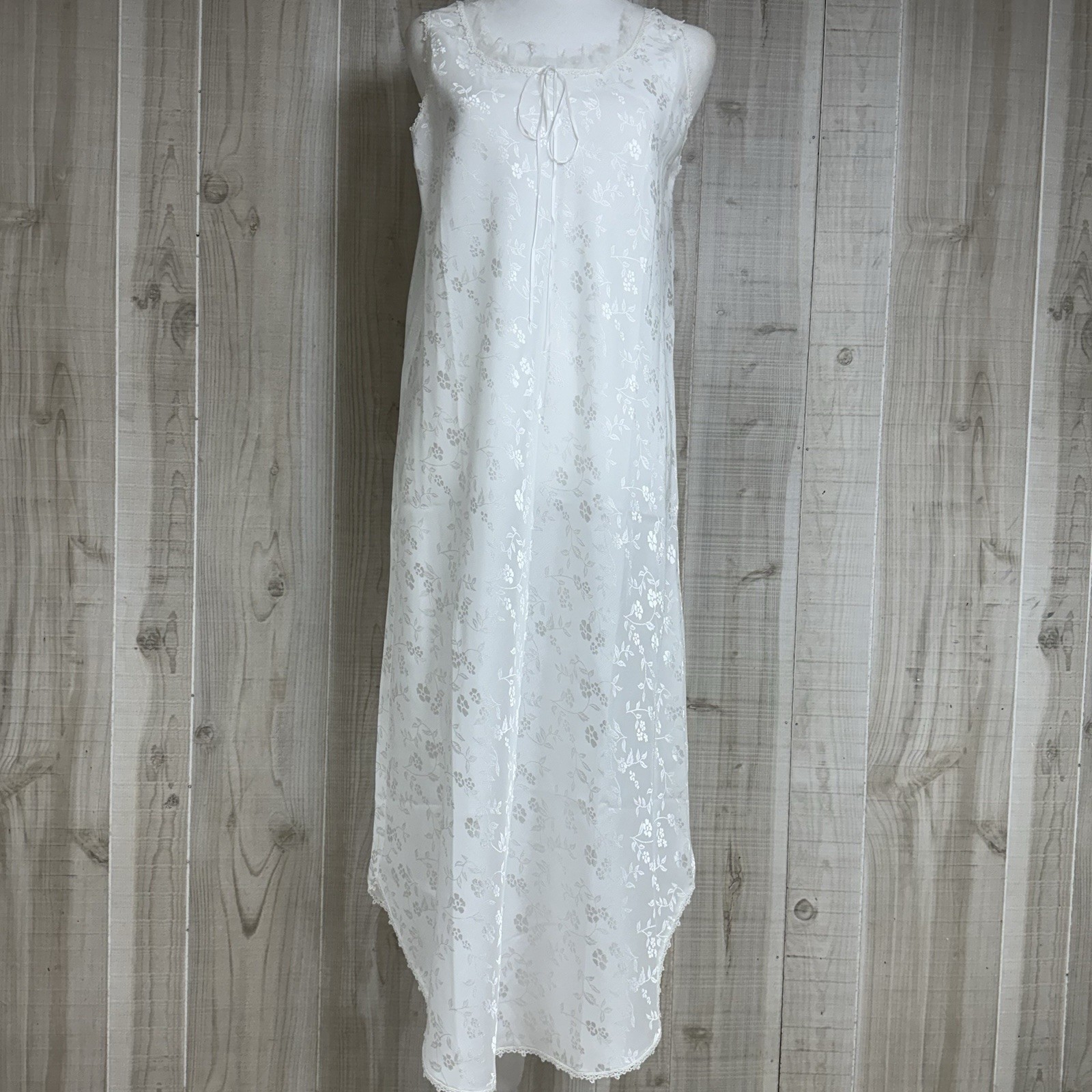 VTG AVON Nightgown Sleeveless Long White Lace Floral Pattern S