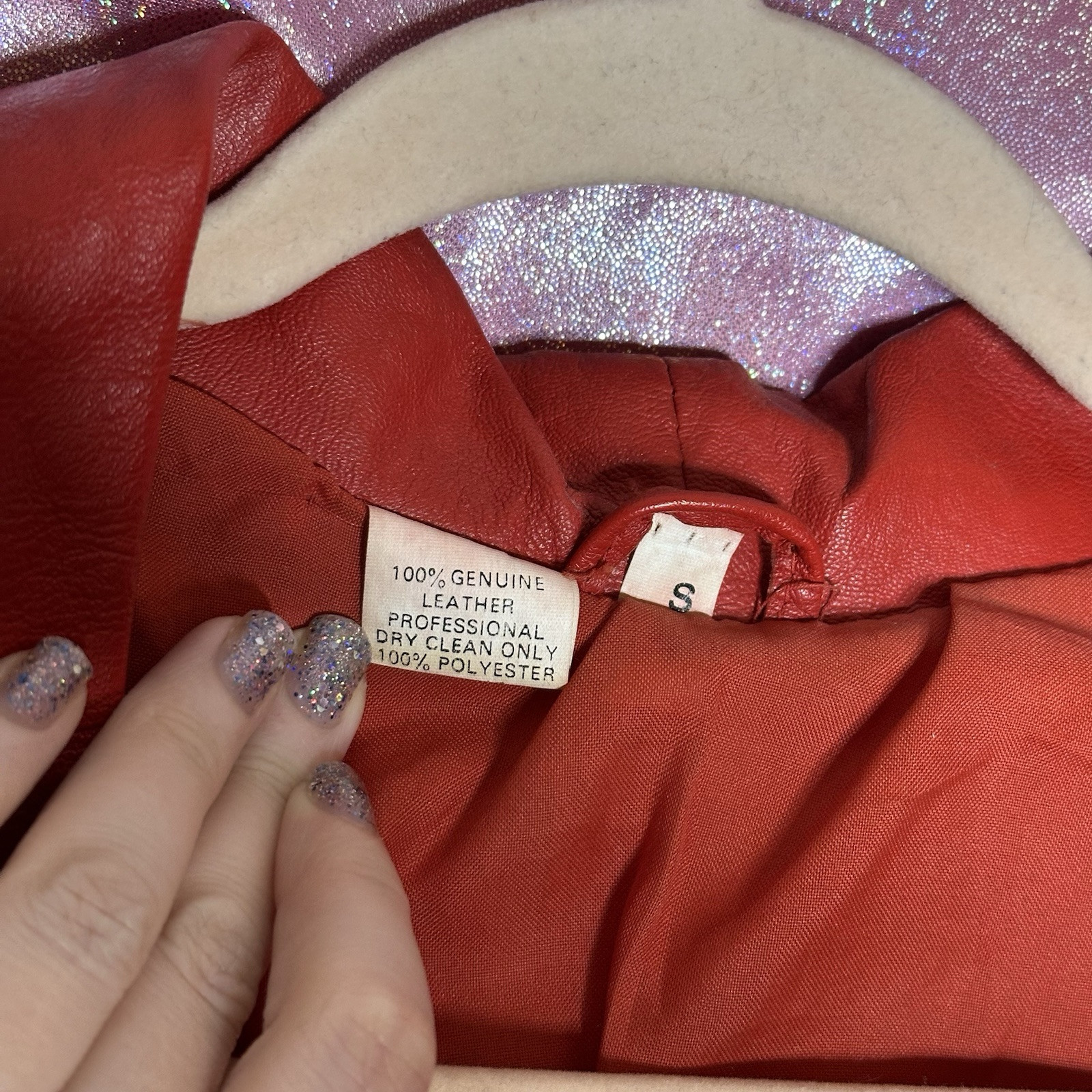 Vintage Vtg Genuine Real Leather Red Jacket Mini Skirt Power Suit 2 Piece Set