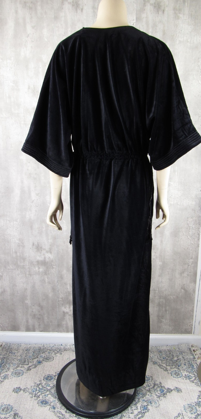 Vintage Georgie Keyloun Black Velour Lounging Caftan Maxi Hostess Cover Up Large
