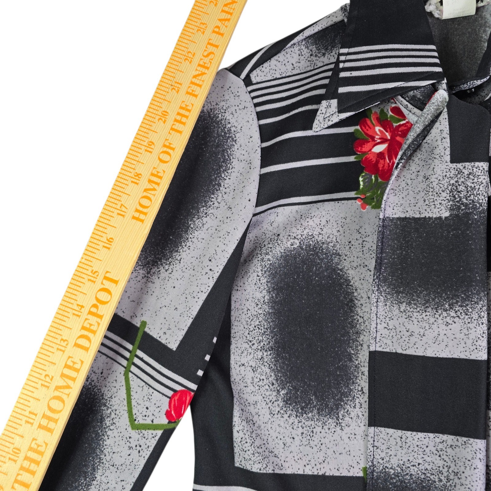 Vintage Trissi Blouse Women S Black Gray Red 70s Geometric Floral Tie Neck Scarf
