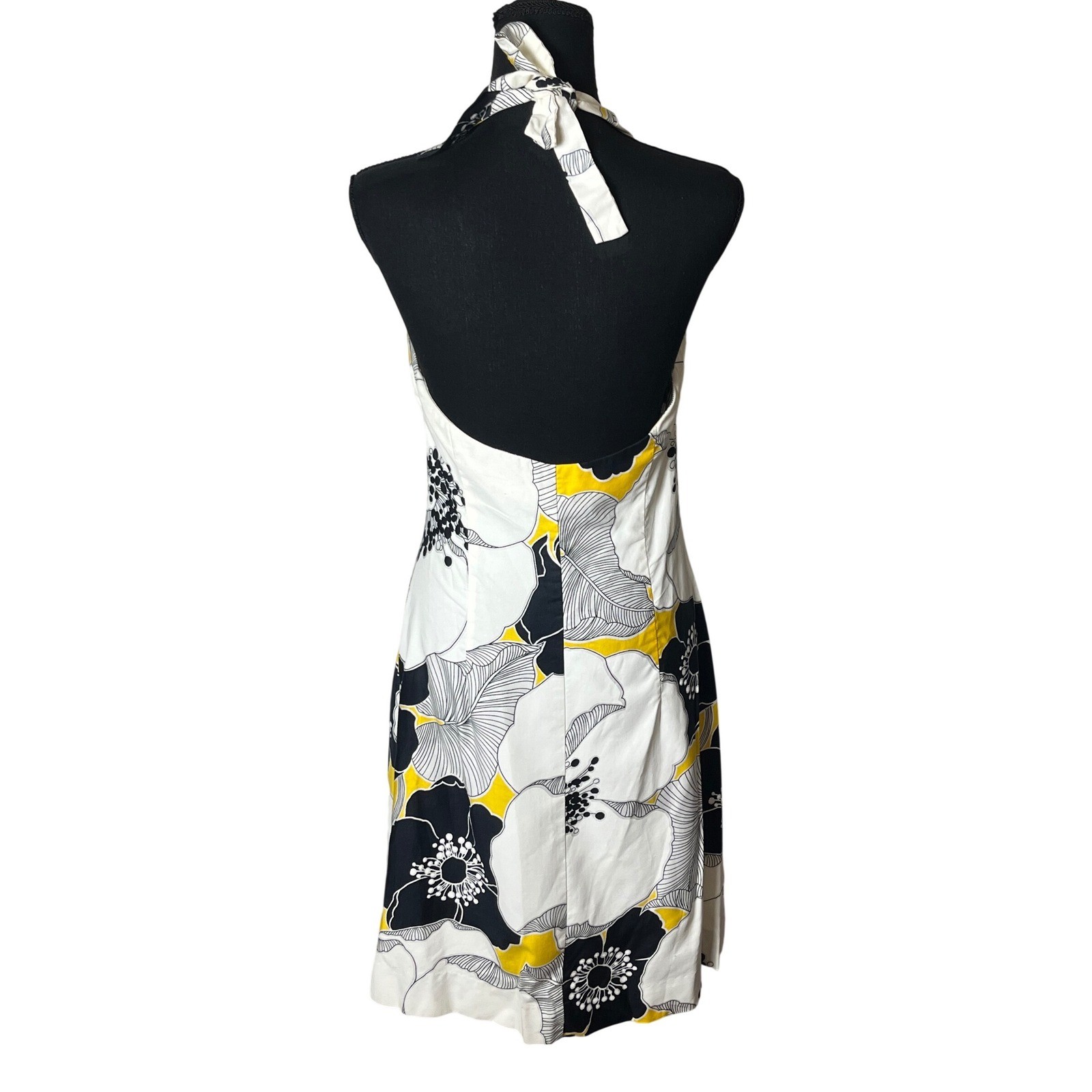 Vintage Sun Fashions Hawaii Floral Dress 12 Halter Button up Blk, yellow white