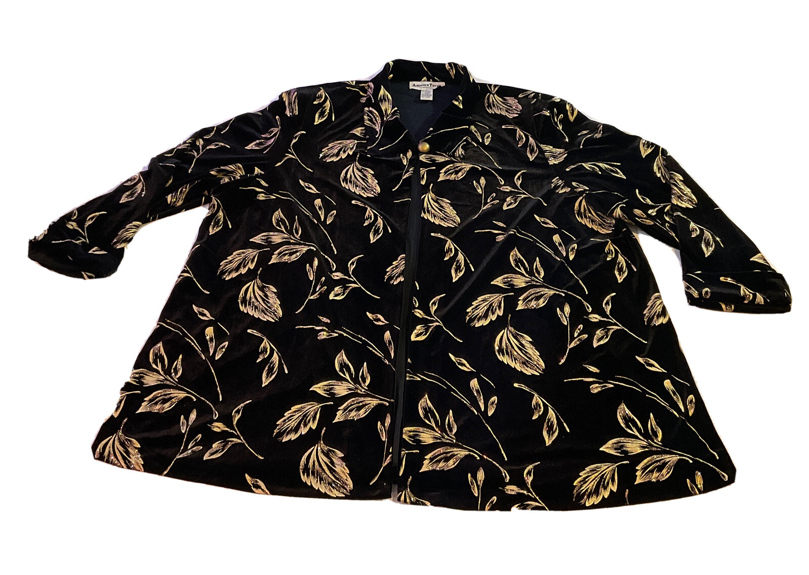 Vintage Another Thyme Black Velvet Gold Glitter Leaf Print Blazer Woman’s Sz 5X