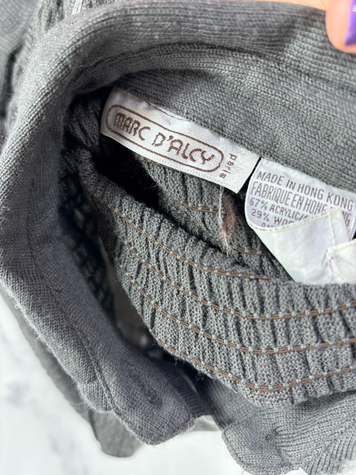 Vintage 80s MARC D’ALCY Paris Henley Sweater Gray Dolman Sleeves Wool Retro sz S