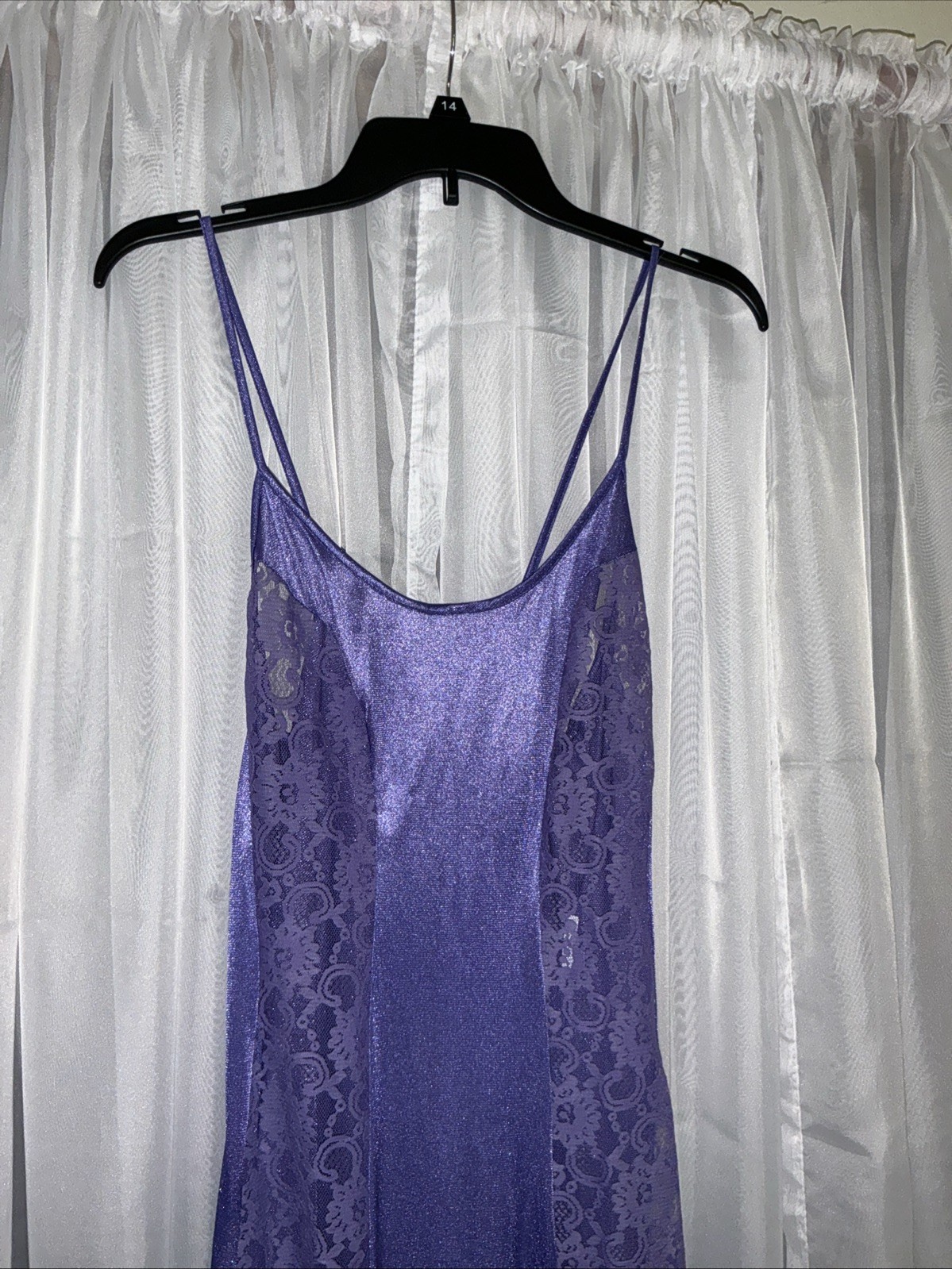 Vintage Lavender Lace Full Slip Silky Maxi Nightgown Storybook Romance Size M