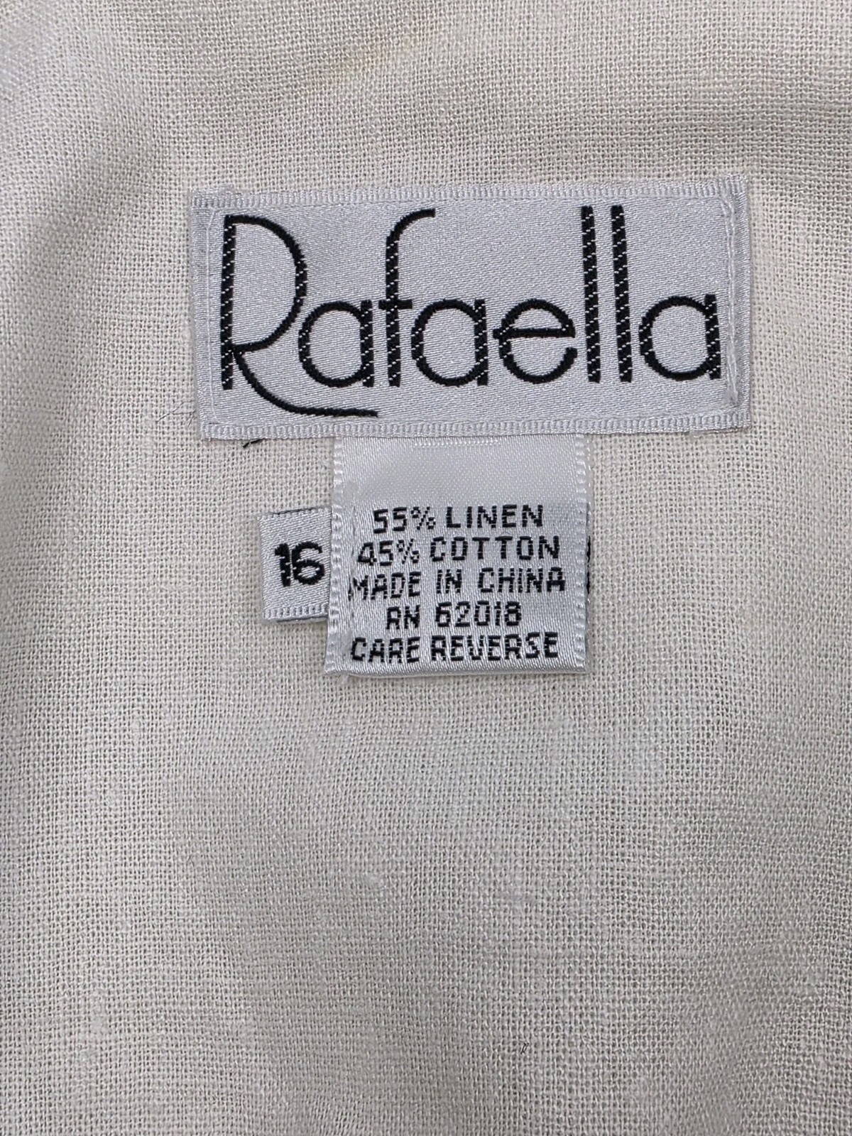 Vtg Rafaella Womens Cream Linen Blend Blazer Sz 16 Padded Shoulder Retro Career