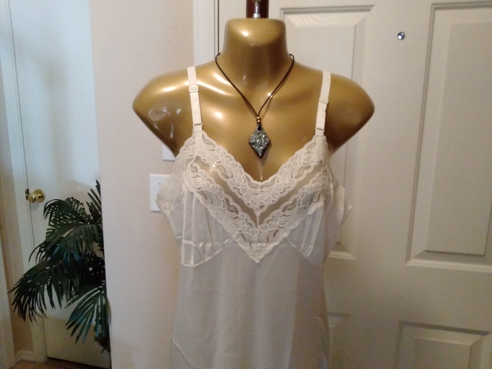 Vintage Full Slip Dress Chemise European SZ S-M Cream Ivory w/ Lace Trim