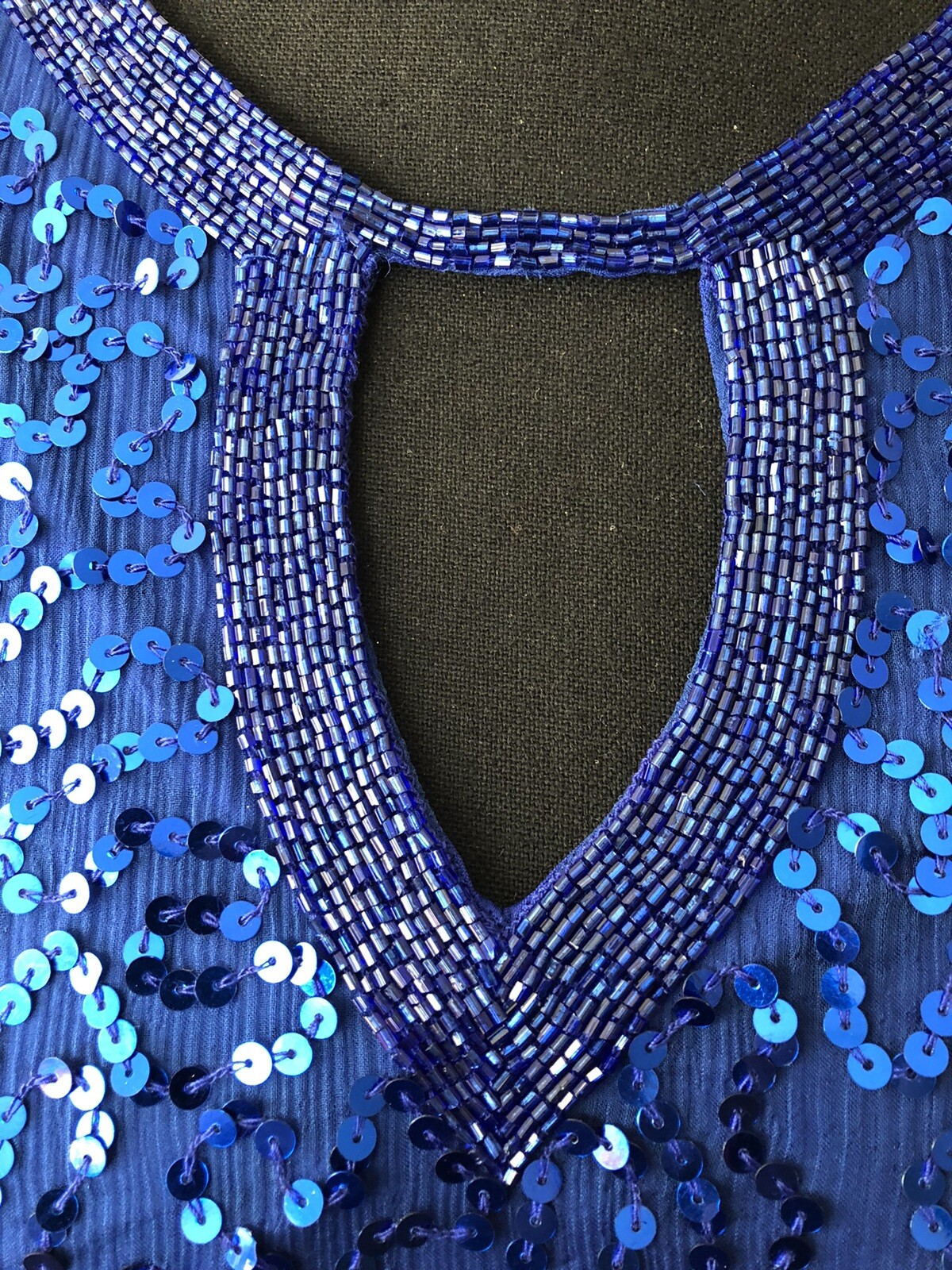 Vintage ’80s Joseph Le Bon Royal Blue Sequined & Beaded Tunic Top Cutout L/XL