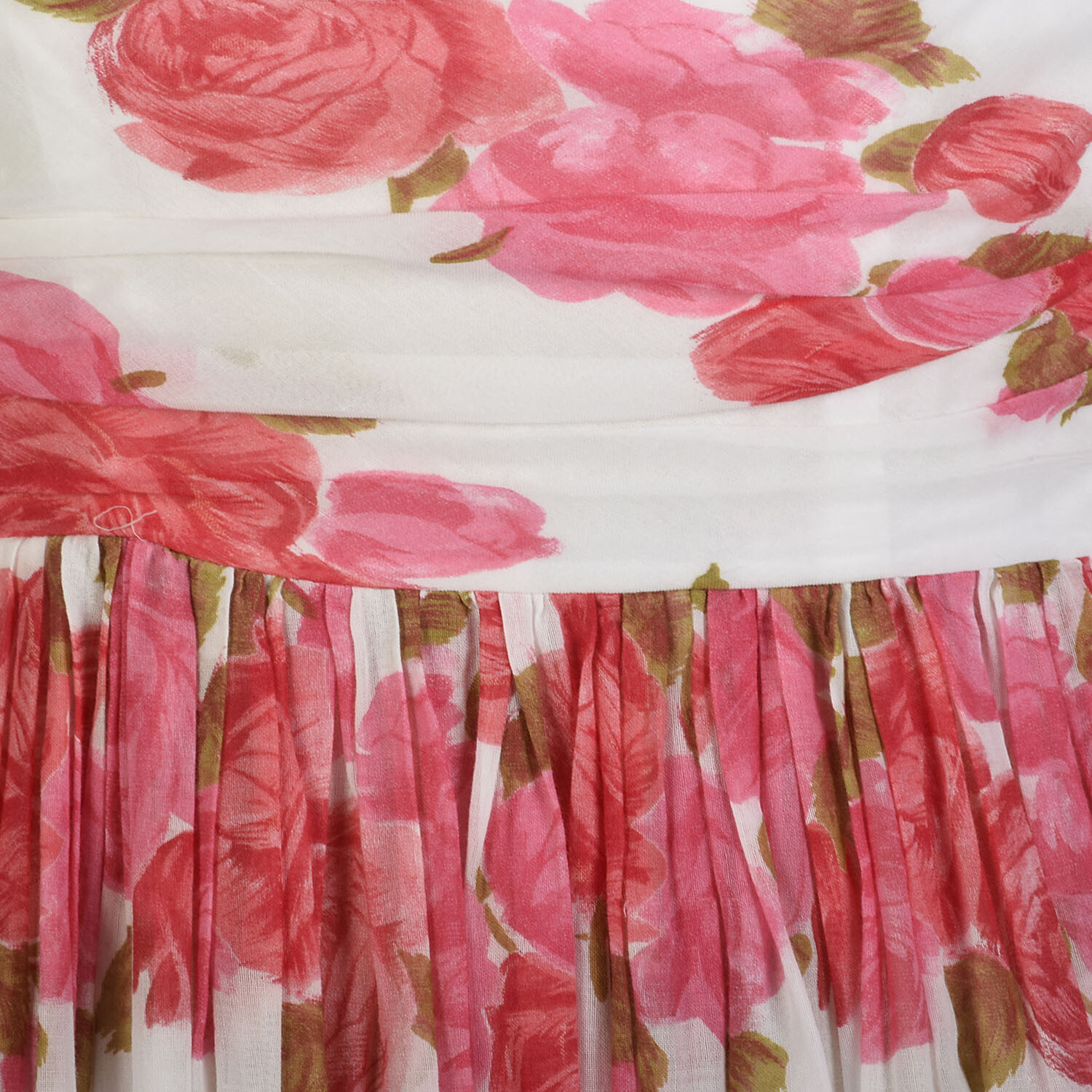 XXS 1950s Sleeveless Pink Novelty Rose Print Flowy Summer Cotton Vintage Dress