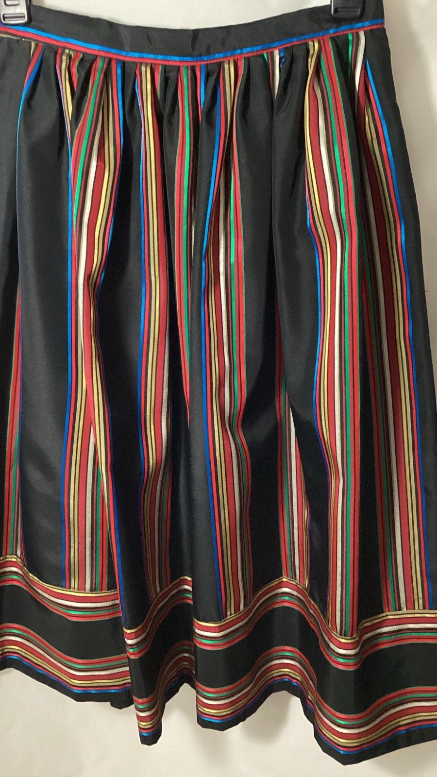 Vintage Ann Stevens Black Satin Ribbon Stripe Skirt W26 Small Folk Boho Festival