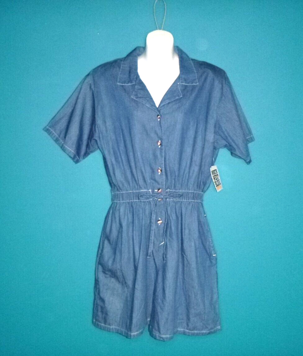 NOS Vtg 80s Northwest Blues Montgomery Wards Blue Denim SHorts Romper Sz M/L