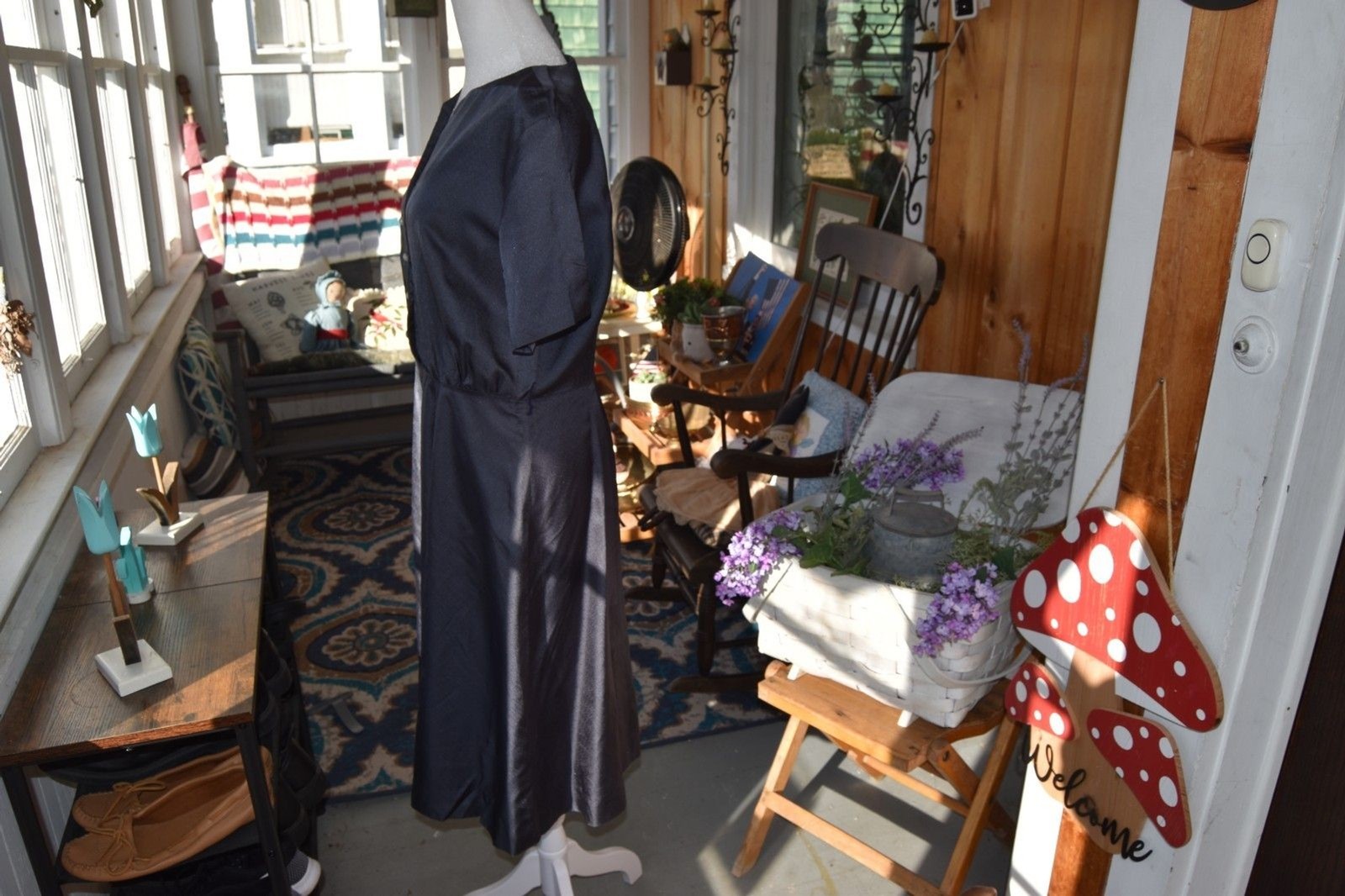 Vintage Handmade 1960s Shirt Dress A-Line Skirt Assymetrical Snap Blue Medium