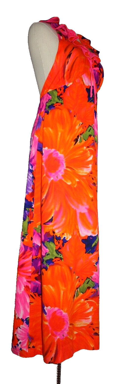 Vintage Waltah Clarke 1960s Vibrant Retro Hawaiian Halter Dress Sz 9
