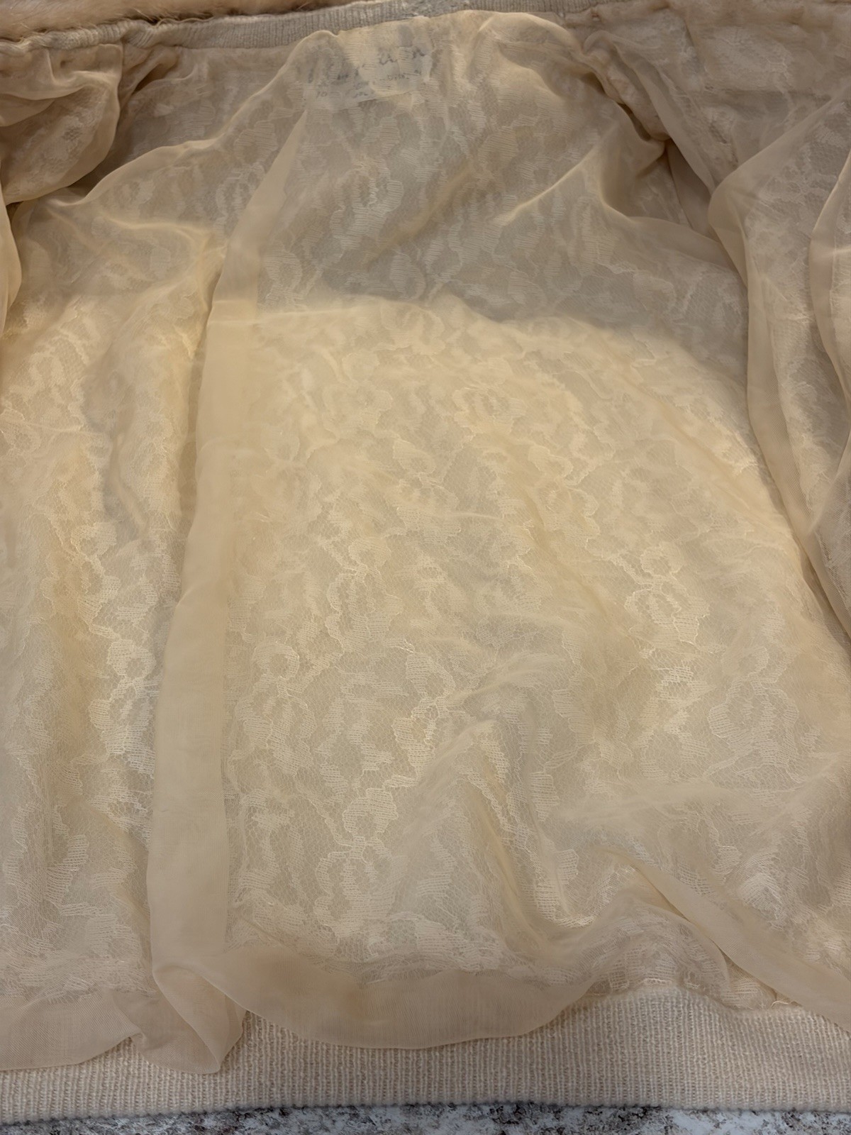 Vtg 1950s Dalton Ivory Cashmere Sweater Detachable Mink Collar Pearl Clasp PL