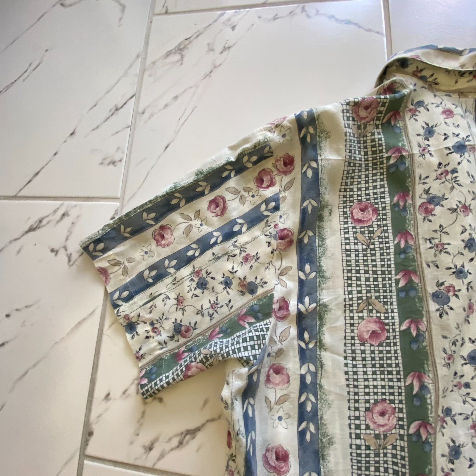 Tapsilo Vintage Womens Button Front Floral Patchwork Blouse Short Sleeve Large